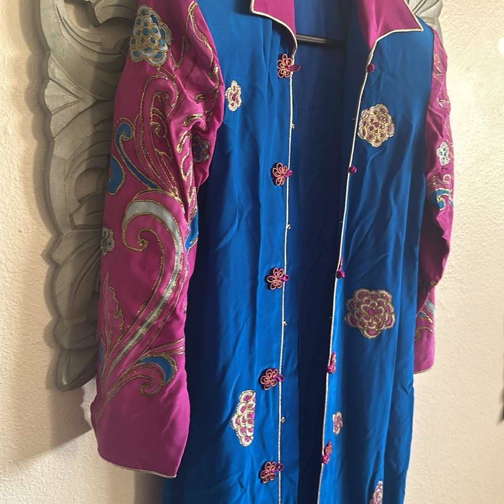 Long coat hand panted silk 1 of a kind